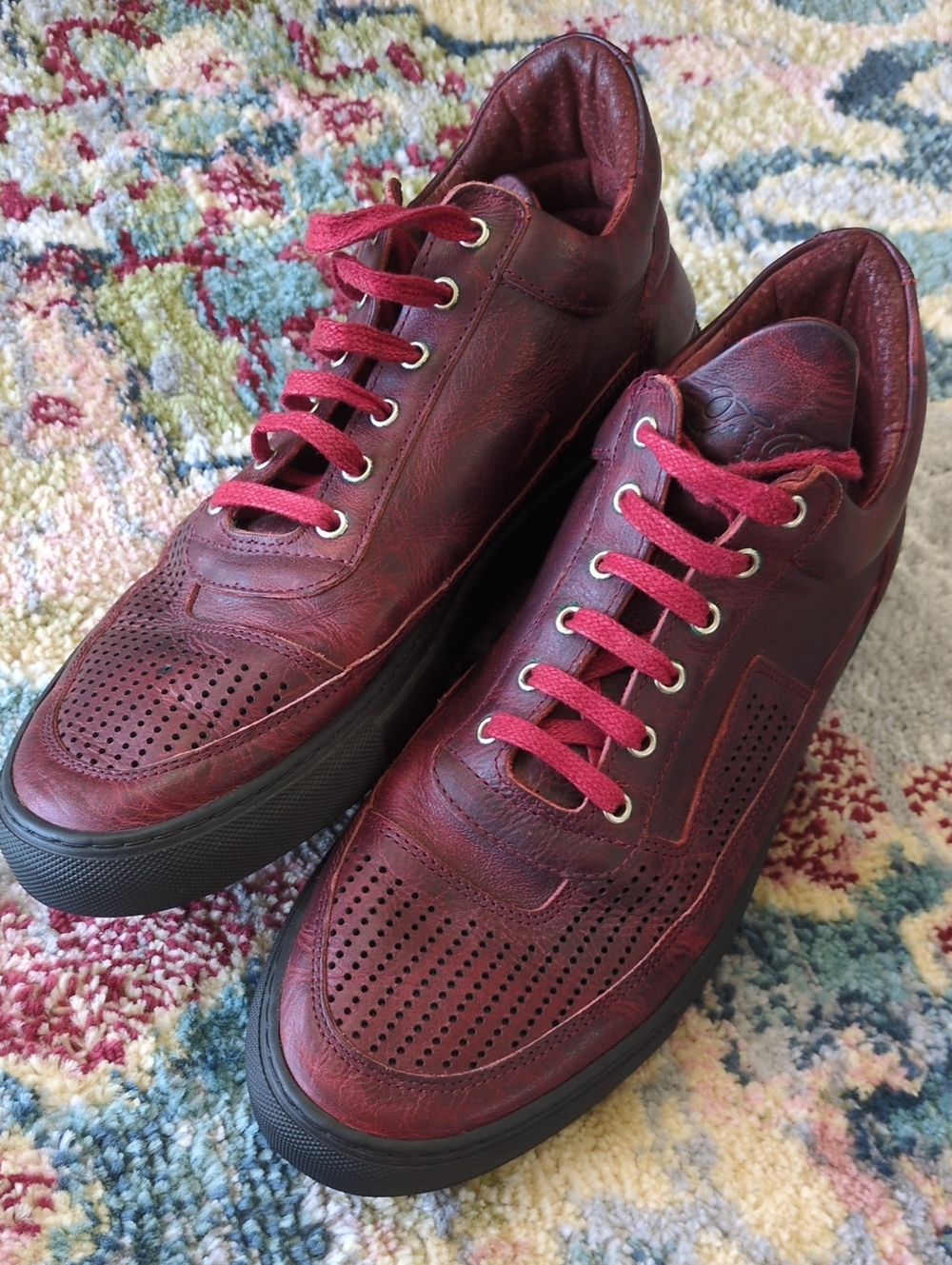 Filling Pieces Red Leather Perforated Sneakers